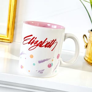 Elizabeth Mug, Retro 80s Ceramic Coffee Mug, Pink Interior, Vintage Gift for Elizabeth, Personalized Name Gift Mug, Birthday Gift for Liz