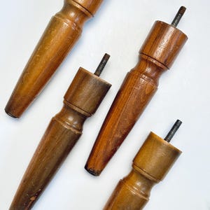 Vintage MCM Wooden Tapered Furniture Legs, 70s Aesthetic Decor, Mid Century Wood Hardware, Set of 4 Rustic Wood Legs, DIY Ready to Screw In