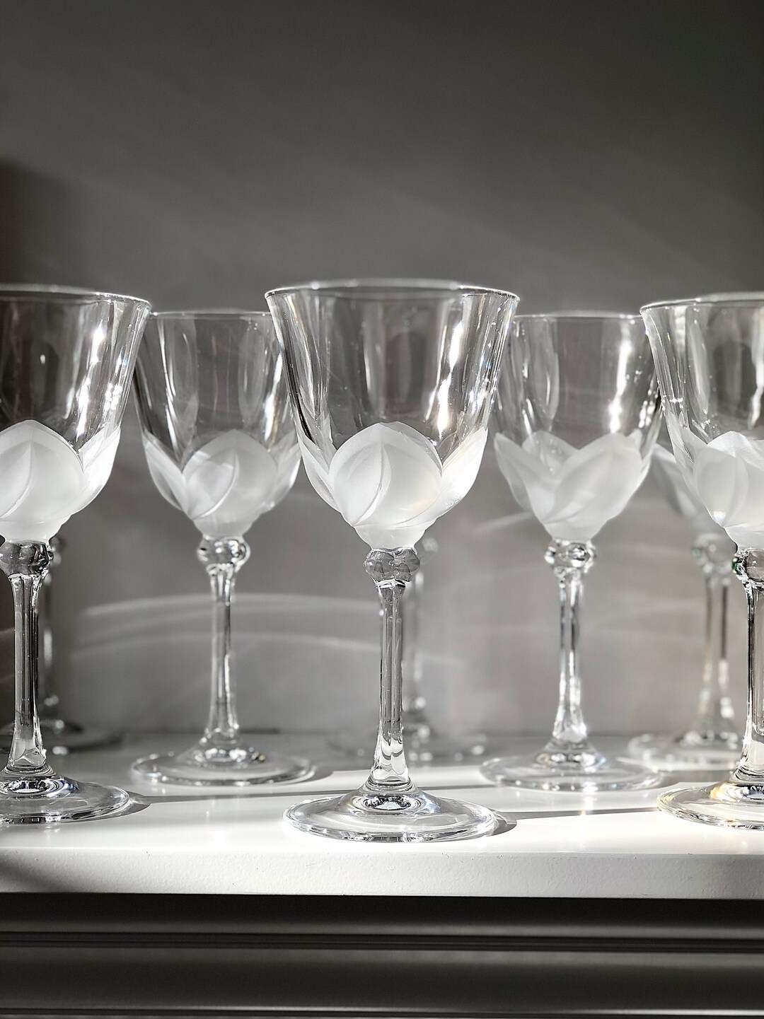 Frosted Petal French Crystal Wine Glasses Sold Individually, Exquisite