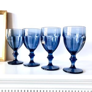 Vintage Blue Glass Wine Goblets, Libbey Duratuff Dusky Blue Wine Glasses Sets, Blue Wedding Glassware Singles, Gorgeous Gibraltar Goblets