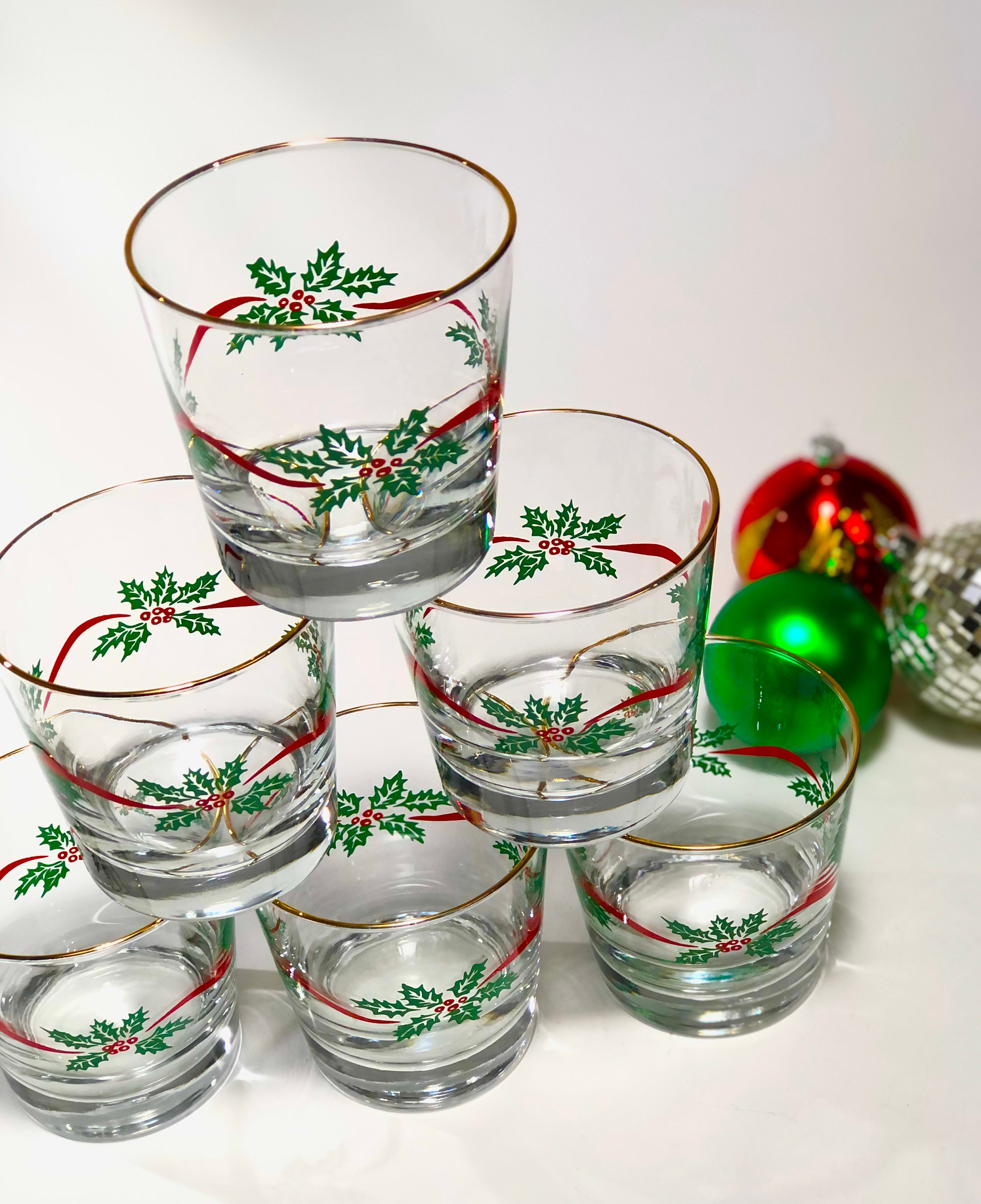 Libby Set of 4 Lowball Christmas Glasses/ Barware 