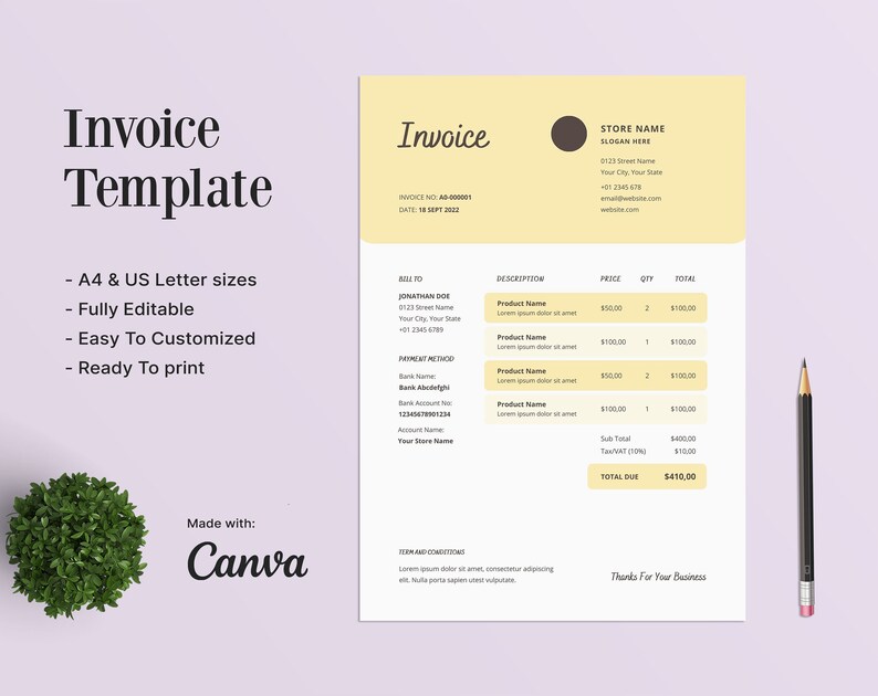 Bakery Invoice Template Editable Canva Template Bakery Order Etsy