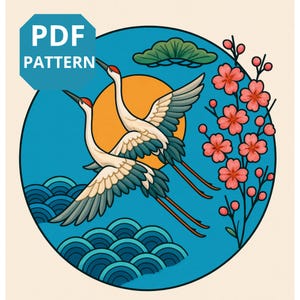 Japanese Crane Embroidery Pattern Hand Embroidery PDF Sakura Birds Outline Hoop Art Pattern DIY Modern Embroidery Design