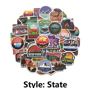 50pcs 50 State stickers Camping Sticker Bomb Decals Vinyl for Luggage, Laptop, Helmet, motorcycle sticker