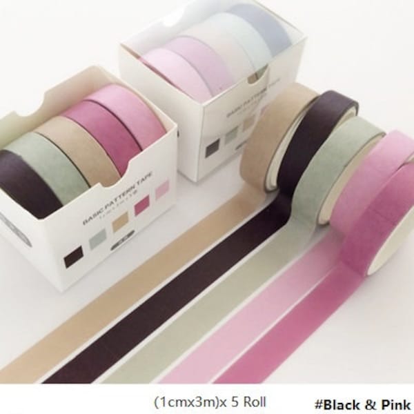 5 Pastel Colors Washi Tapes Combo/10mm wide 3 Meters length/Washi Tape Set//Journal tape/Mail Deco Tape