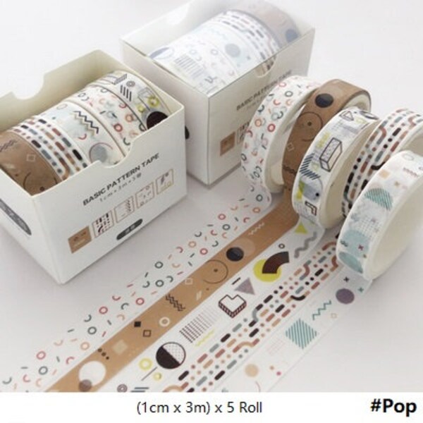 5 Pastel Colors Washi Tapes Combo/10mm wide 3 Meters length/Washi Tape Set//Journal tape/Mail Deco Tape