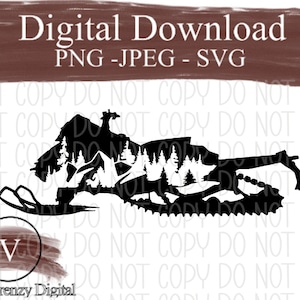 Snowmobile with trees digital download svg png jpeg decal design t shirt design PERSONAL USE