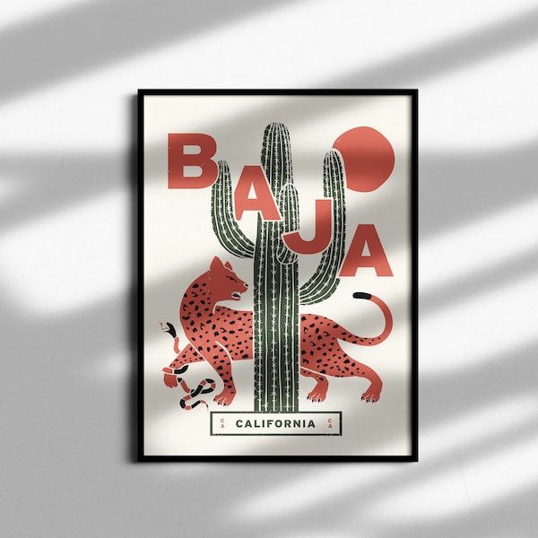 Baja California USA Travel Wall Art, Poster, Boho Print, Retro Modern Illustration, Country Gift, Home Decor, Minimal Bohemian Style Design