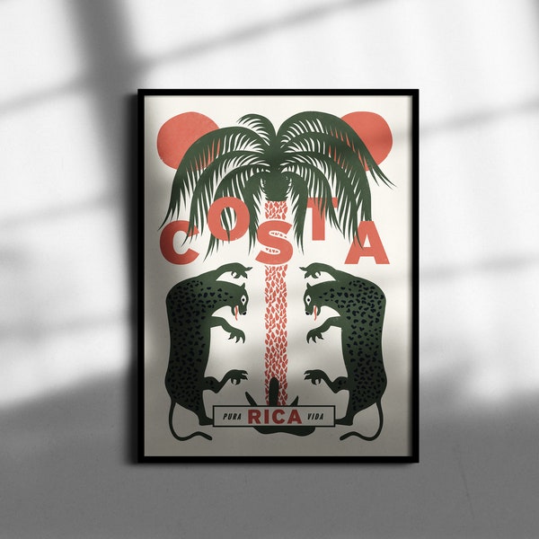 Costa Rica Travel Wall Art, Poster, Boho Print, Retro Modern Illustration, Country Gift, Home Decor, Minimal Bohemian Style Design, Location