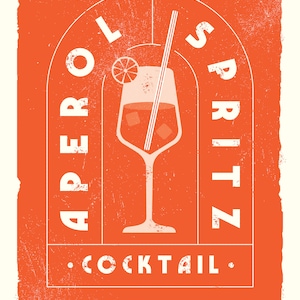 Vintage Aperol Spritz Cocktail Wall Art, Poster, Kitchen Bar Drinks Print, Retro Modern Illustration, Alcohol Gift, Home Bar Decor, Minimal image 3