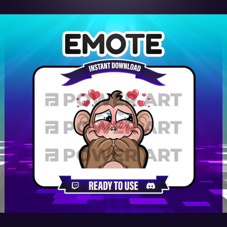 Cute Monkey Blush Emote Twitch Sub Emotes Discord Youtube Etsy