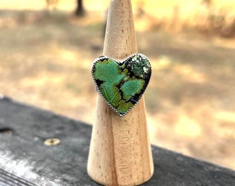 Size 8.5  Hubei Turquoise Sterling Silver Heart Mountain Ring