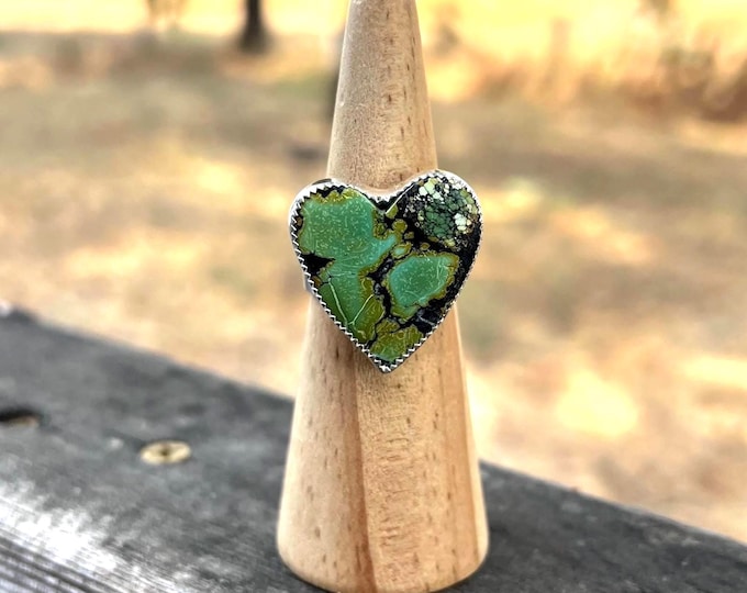 Featured listing image: Size 8.5  Hubei Turquoise Sterling Silver Heart Mountain Ring