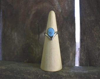 Size 7 Kingman Turquoise Sterling Silver Wishbone Ring