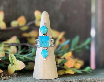 Size 9.5 Natural Kingman & Lone Mountain Turquoise Sterling Silver Ring