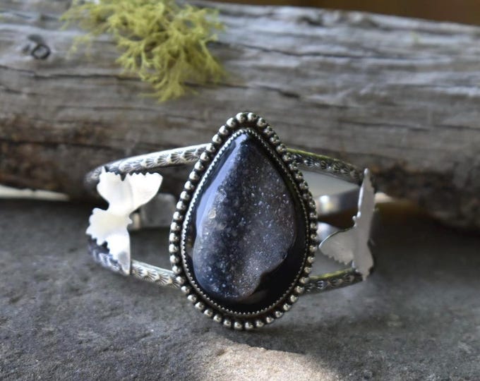 Featured listing image: Black Druzy Butterfly Sterling Silver Cuff