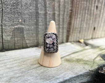 Size 8 Snakeskin Stone (Wrasse Fossil) Sterling Silver Ring