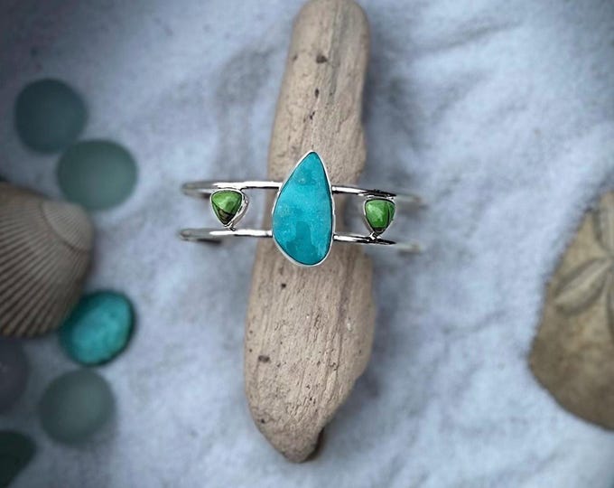 Featured listing image: Kingman Turquoise & Mojave Green Turquoise Sterling Silver Cuff