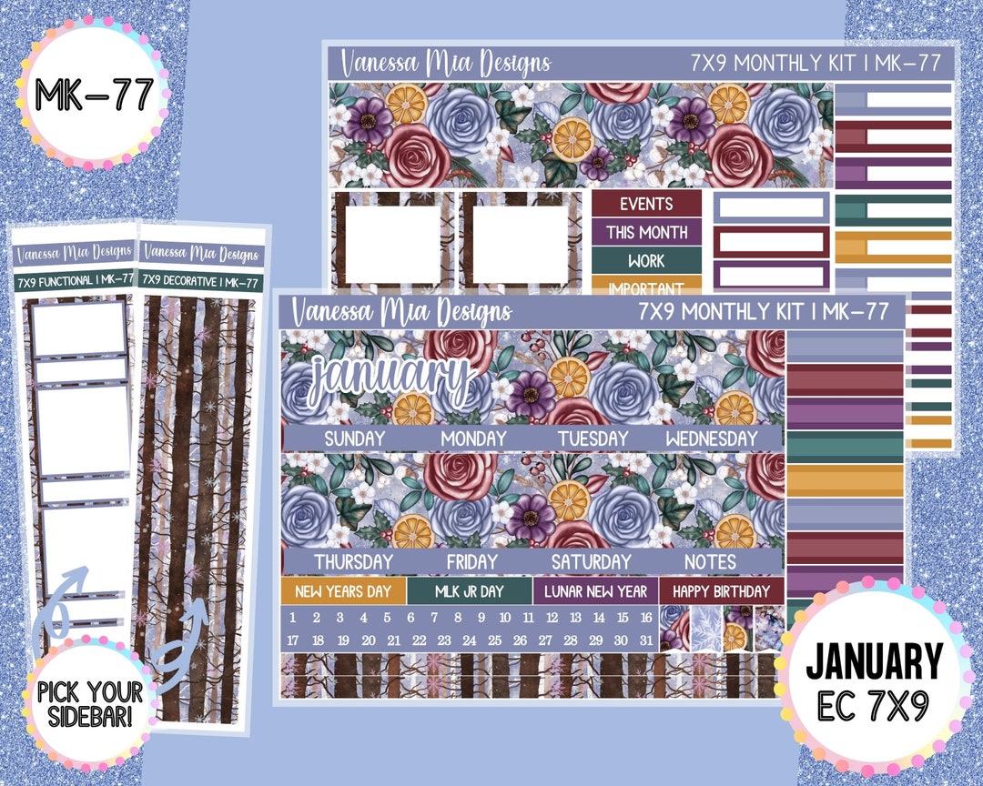 January Monthly Kit MK-77 Erin Condren 7x9 Monthly Planner - Etsy