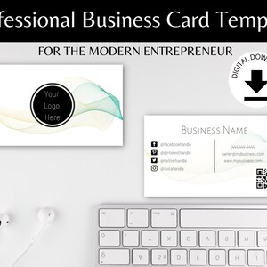 Editable Business Card Template, Modern Business Card, Printable Business Card, Small Business, Minimalist, QR Code, Instant Download