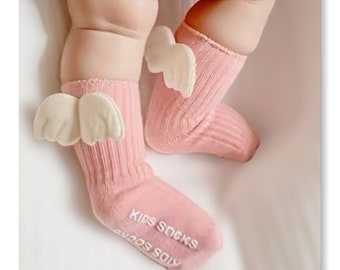 Baby Socken mit Flügel, Anti-Rutsch-Socken, Baumwolle Socken für Kleinkind und Baby, rosa(pink) Farbe Baby Engel Socken