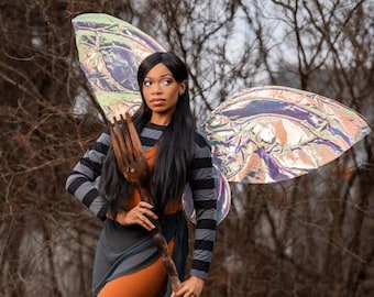 Iridescent Cellophane Fairy Wings: Steel Welded, Comfortable Canvas Support