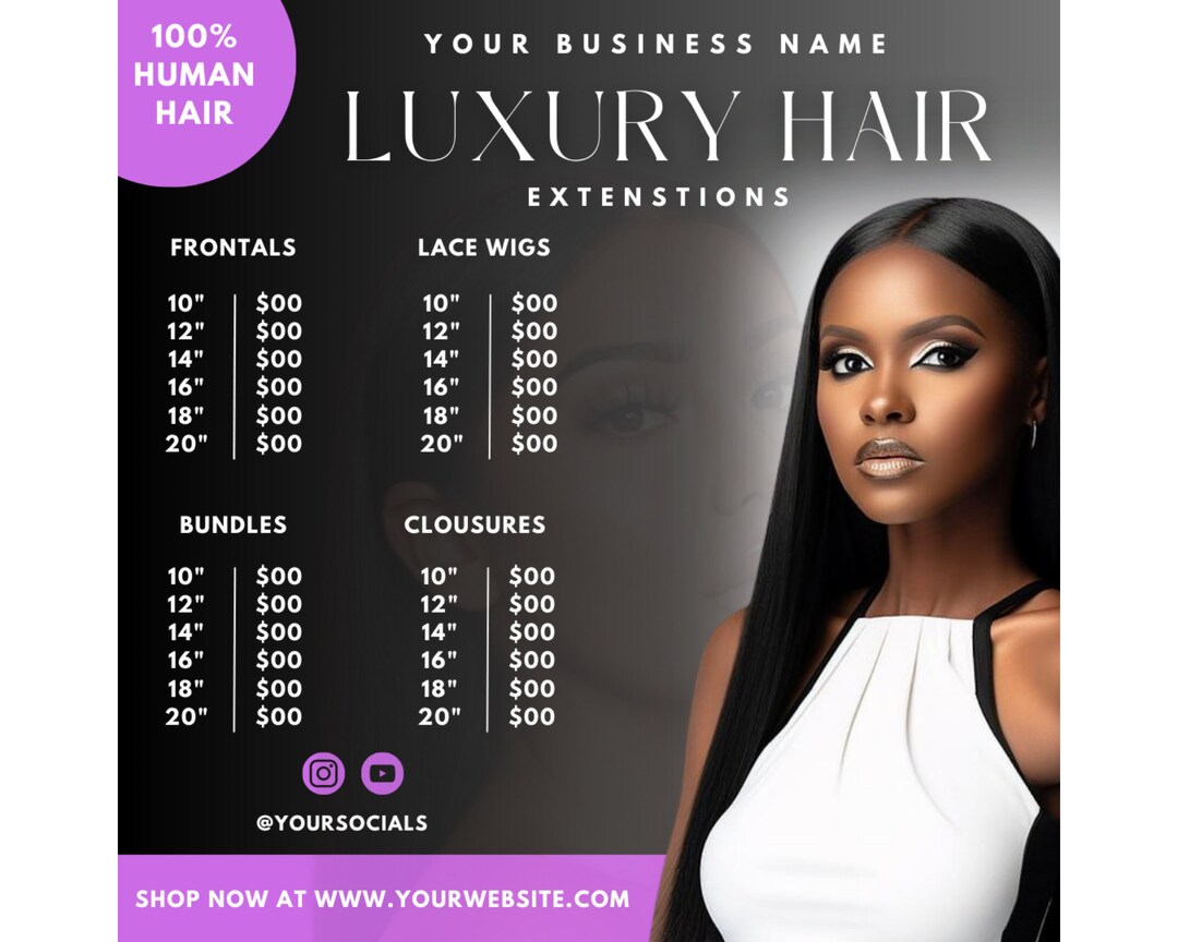 Hair Extensions Price List Flyer Digital Hair Pricelist Etsy