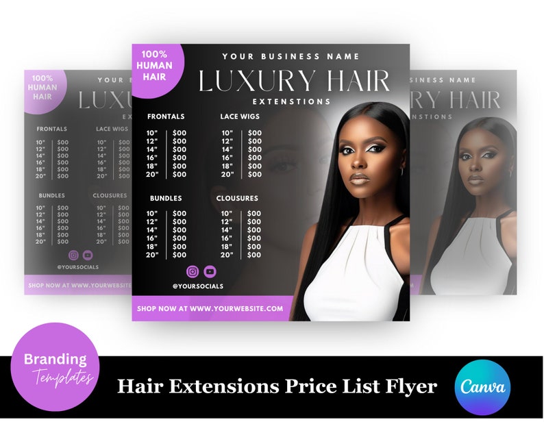 Hair Extensions Price List Flyer Digital Hair Pricelist Etsy