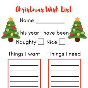 Weihnachten Wunschliste Sofortiger Download Digitaler Brief an den Weihnachtsmann Urlaub Printable PDF