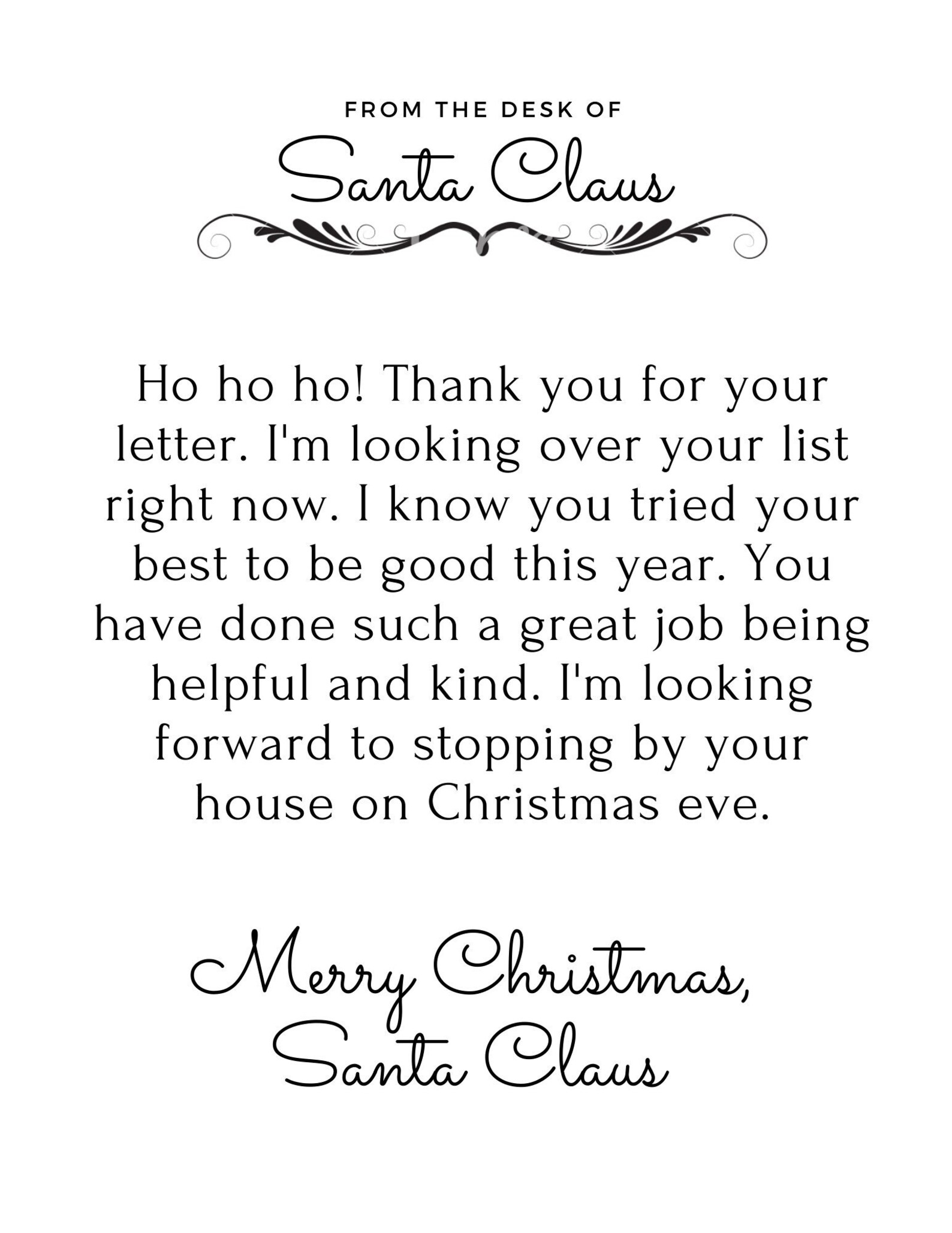 Instant Download Printable Christmas Letter From Santa Claus Holiday Letter From the North Pole