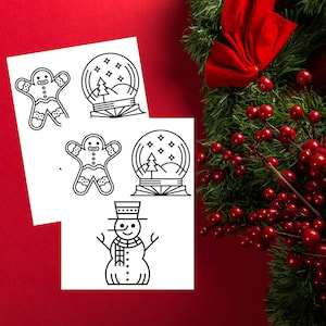 Instant Download Printable Christmas Coloring Pages Digital Holiday Activity PDF Snowman Gingerbread
