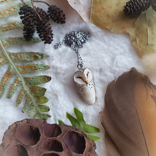 Collier chouette effraie, chouette, owl, barn owl, oiseaux, bijoux ornithologue, bijoux nature