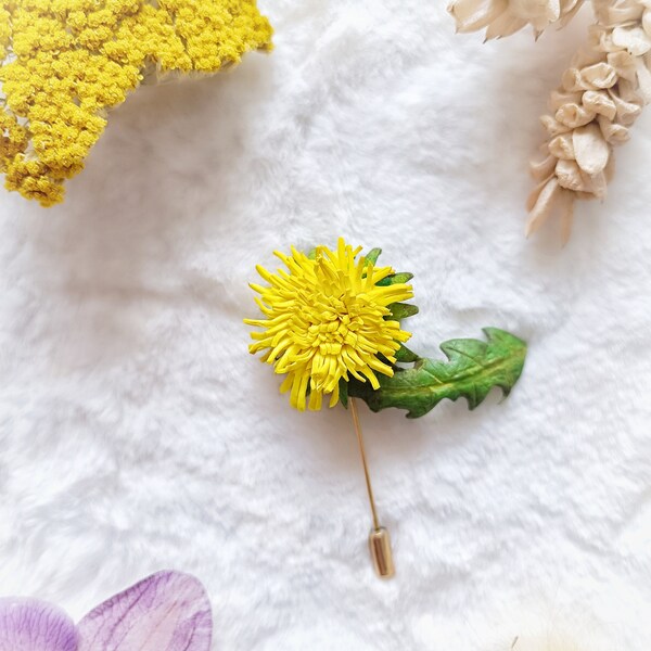 Broche pissenlit, broche fleur, dandelion, botanique, herbier, broche nature, printemps