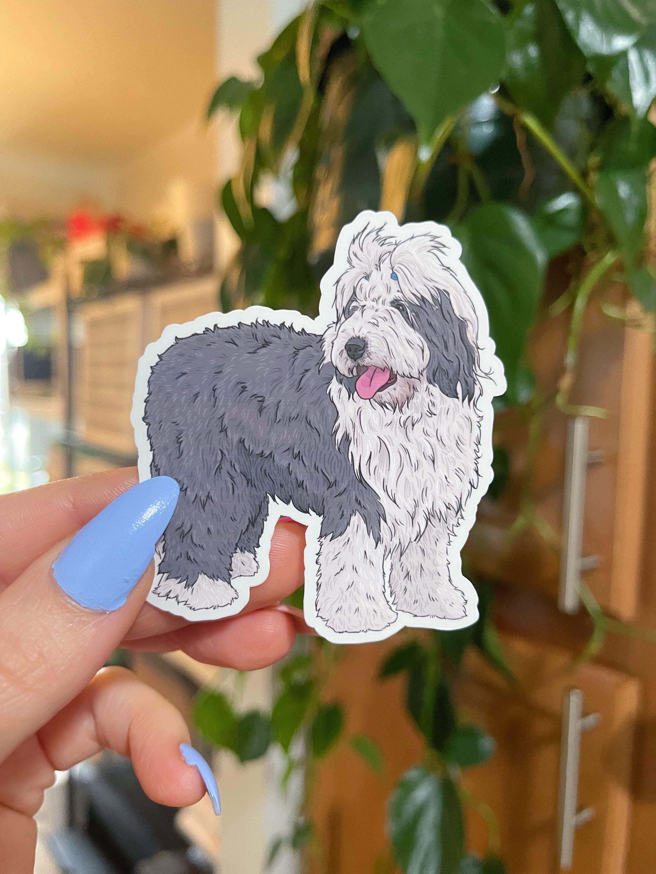 Old english sheepdog with tail (grey) Sticker for Sale by KiwiJP