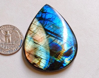 Rainbow ~  Designer Blue Flashy Labradorite Cabochon, Pear Shape Natural Labradorite Gemstone, Blue Labradorite For Jewelry Making !!!