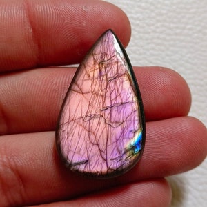 Rare Purple Labradorite Gemstone 37X21X6 mm Big Pear Shape Cabochon Designer Jewelry Unique Labradorite Cabochon