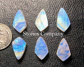 100% Natural ~ Rainbow Moonstone Cabochon, Size - 8x16 mm to 15x35 mm Both Side Flat Rainbow Moonstone, Kite Shape Moonstone For Jewelry !!!