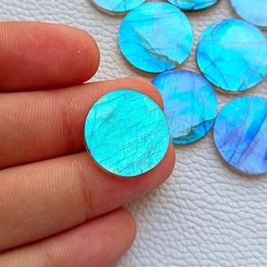 labradorite disk blue Labradorite Both Side Flat Round Shape Coin Cabochon Loose Gemstone Size  For Making Jewelry