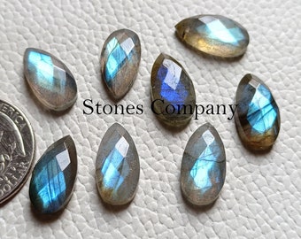 Blue Flashy ~Pear Shape Faceted Labradorite, Size -8x16mm to 15x30mm Natural Checker Cut Stone, Flat Back Best Quality Faceted Gemstone !!!