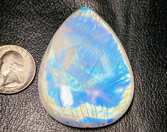 Rainbow Big Size Moonstone Cabochon, Size:-58x43x8 MM & 174 Carat Smooth Polished Loose Gemstone, Pear Shape Natural Rainbow For Jewelry !!!