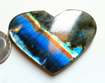 Designer Heart Natural Labradorite Cabochon, Size:- 44x60x7 MM Heart Shape Labradorite Gemstone, Natural Labradorite For Jewelry !!!