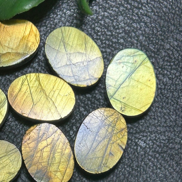 High Flashy Yellow Golden Fire Labradorite Cabochon. Both Side Flat cabochon. Both Side Smooth Polished Gemstone Lot For Jewelry & Earrings