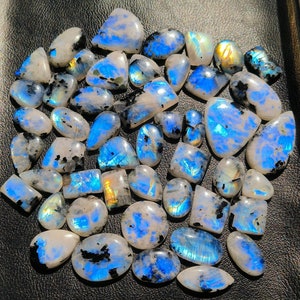 AAA+ Moonstone Cabochon Lot High Hand Polished Gemstone~ Black Tourmaline White Rainbow Gemstone Lot On Wholesale Rates. For Making Jewelry.