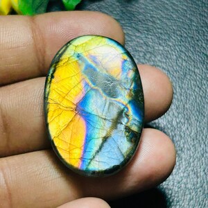 Mind Blwoing~ Full yellow Purple Fire Labradorite Cabochon Size:-38x27x7 MM. High hand polished Oval Shape Loose Gemstone Use For Her.