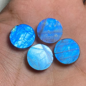 Natural~ Blue Flashy Labradorite Cabochon 5To30 MM Both Side Flat Round Shape Cabs. 5,6,7,8,9,10,11,12,13,14,15,16,17,18,19,20,25,30.mm