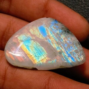 Very Cute ! Designer Blue Flashy Rainbow Moonstone Cabochon Smooth Polish Loose Gemstone. 37x25x6 MM. Fancy Shape For Jewelry..