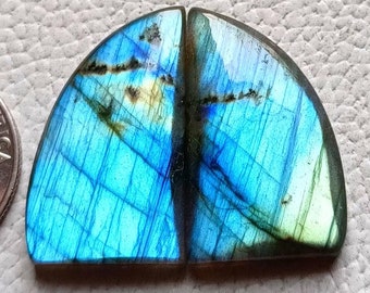 Ultimate Labradorite Pair, Labradorite for making jewelry Loose Gemstone polished pair Labradorite blue Flashy fire Gemstone Size,30x18x4,MM
