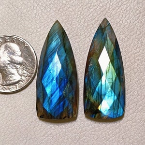 2 Pcs Labradorite Cabochon, One Sided Faceted Multi Labradorite Stone, Blue Labradorite Gemstone, Natural Labradorite For Jewelry Making..