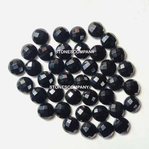 AAA+ grade natural Black Obsidian Round Shape Checker Cut Gemstone Cabochon.. 8~30 MM Sizes All for Making Jewelry. Black Obsidian Gemstones