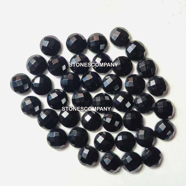 Back Flat~ natural Black Obsidian Round Shape Checker Cut Gemstone Cabochon.. 8~30 MM Sizes All for Making Jewelry. Black Obsidian Gemstones